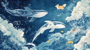 梦幻海洋中的鲸与狐