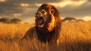 草原雄狮咆哮瞬间