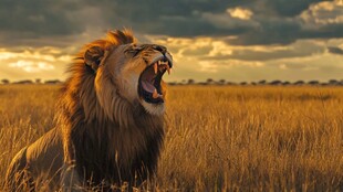 草原雄狮咆哮瞬间