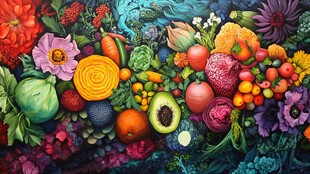 缤纷果蔬花卉梦幻插画