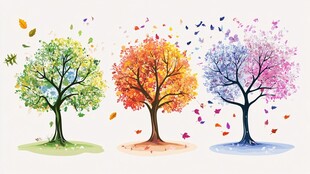 四季之树插画