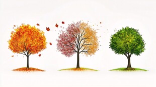 三棵树展现季节变化之美