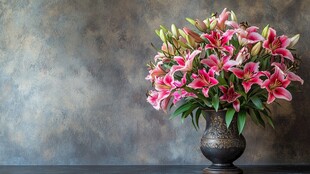 花瓶中的绚丽粉色百合花