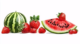 西瓜草莓水果清新组合