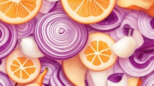 橙紫果蔬切片缤纷图案