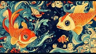 锦鲤游弋于奇幻水世界