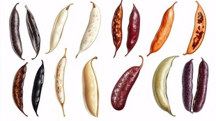 多彩多样的各类豆荚展示