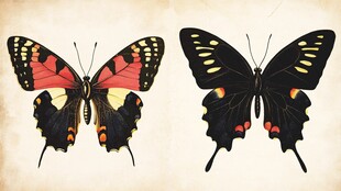 两只色彩斑斓的蝴蝶标本