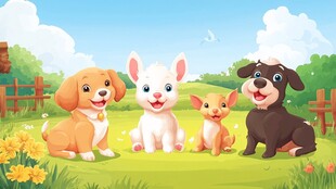 草地上的可爱宠物们