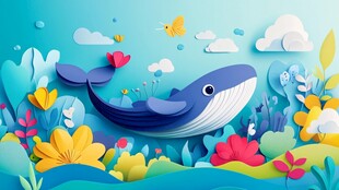 纸艺海洋世界中的梦幻鲸鱼