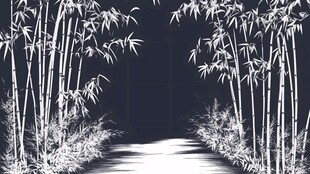 黑白竹林小径意境图