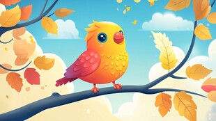 秋日枝头的彩色小鸟