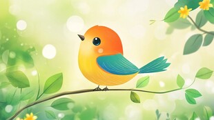 枝头小鸟 清新自然插画