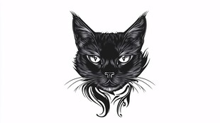 黑猫头像 线条艺术风格