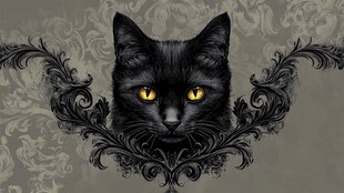 黑猫配华丽花纹艺术插画