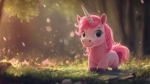 梦幻粉色独角兽在森林