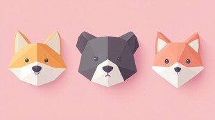 三只折纸动物头像