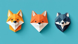 三只折纸风狐狸头像展示