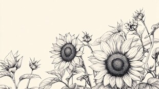 手绘向日葵花卉线稿图