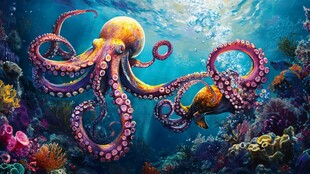 梦幻海底的多彩章鱼