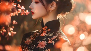 古典旗袍佳人嗅花之美