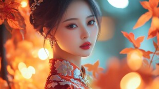 古风佳人秋景下的优雅瞬间