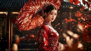 古风佳人持伞展东方韵味