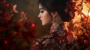 古典旗袍女子的优雅侧影