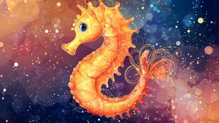 梦幻橙色海马畅游星空