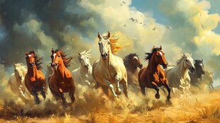 万马奔腾草原壮丽景象