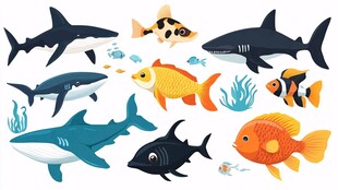 海洋鱼类卡通插画集合