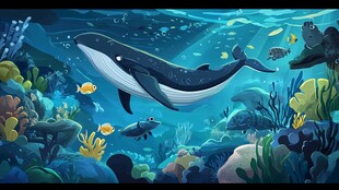 梦幻海底世界的鲸鱼遨游