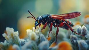 红黑相间蜂停于花上