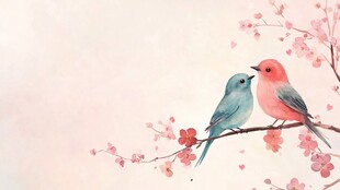 枝头双鸟共赏烂漫春花