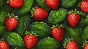 草莓绿叶无缝图案背景