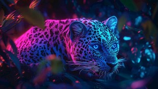 霓虹光影下的神秘花豹