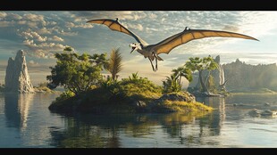 翼龙翱翔于奇幻岛屿之上