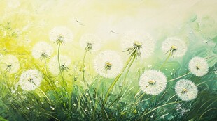 梦幻蒲公英绽放于绿野间