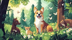 森林中的萌宠欢乐聚会