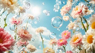 梦幻花朵与气泡的唯美景致