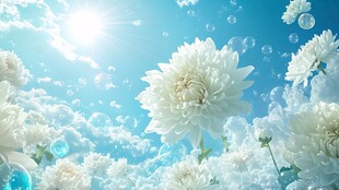 梦幻白花映蓝天