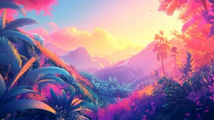 梦幻绚丽的热带山林景观