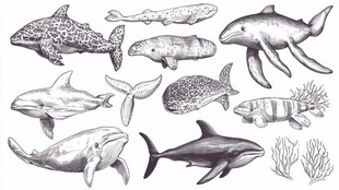 海洋生物手绘图案集合