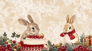 双兔贺喜 蛋糕与圣诞元素