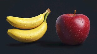 红苹果与黄香蕉的静物照