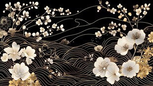 黑金花卉海浪中式纹理图