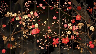 中式繁花屏风背景图案