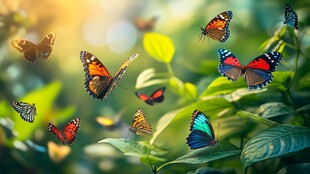 蝶舞绿叶间 缤纷入画来