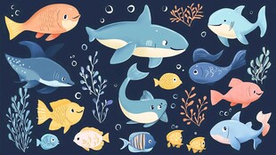 海底欢乐鱼群插画