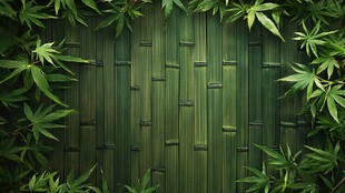 翠绿竹墙 竹叶环绕生机浓